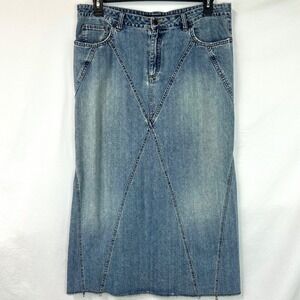 AMERICAN EAGLE Vintage Y2K Blue Denim Maxi Skirt Women's 14 Light Wash Back Slit
